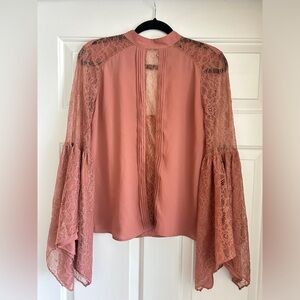 Express Elegant Pink Handkerchief Sleeve Lace Blouse
